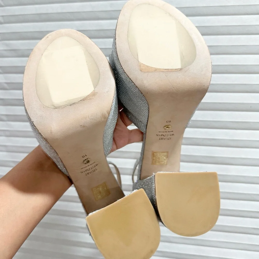 🌹STUART WEITZMAN🌹 Skyhigh 145 Silver Platform Sandal Heel Size: 10
